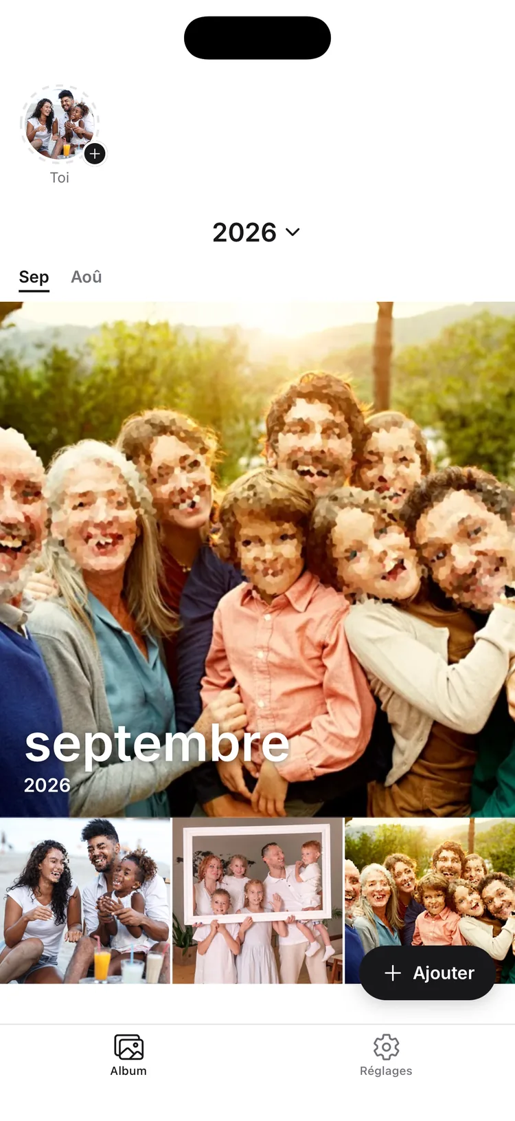 Timeline PrivateFamily avec les photos de bébé